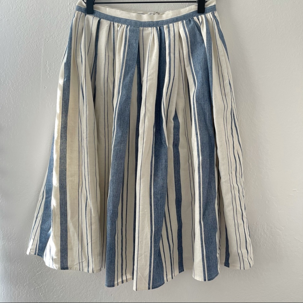 Anthropologie Eri + Ali blue striped linen skirt